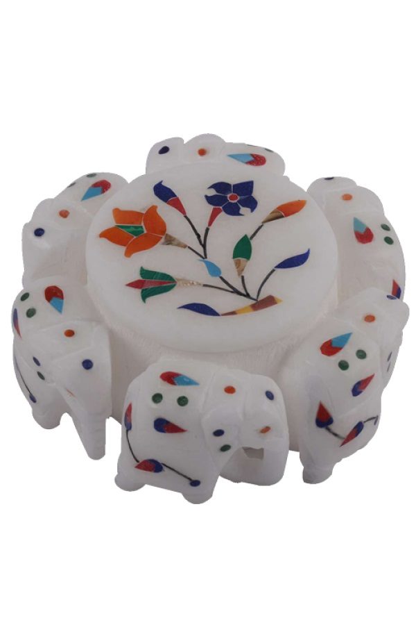 Elephant Carved White Marble - Small