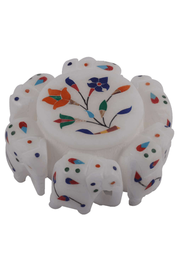 Elephant Carved White Marble - Small