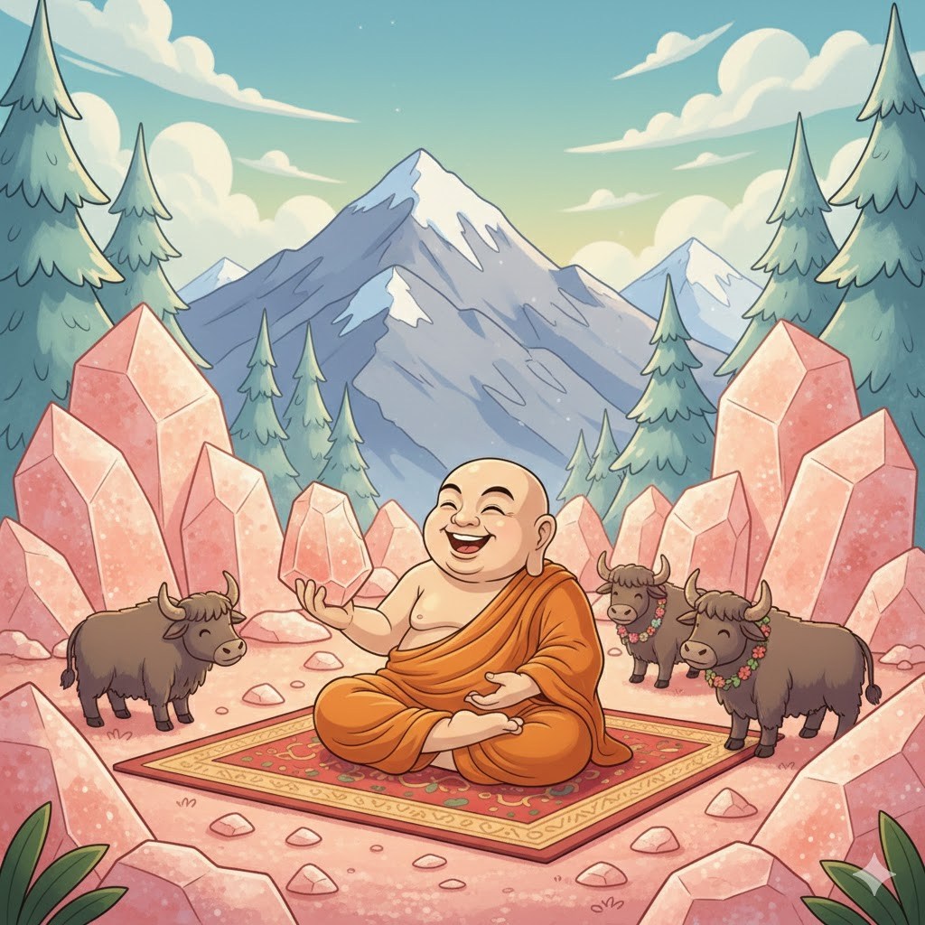 Happy Buddha in the Himalayas Mountains with himalayan salt