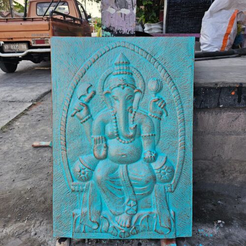 Large Ganpati Iron Frame Turquoise Relief - 0.7x1m