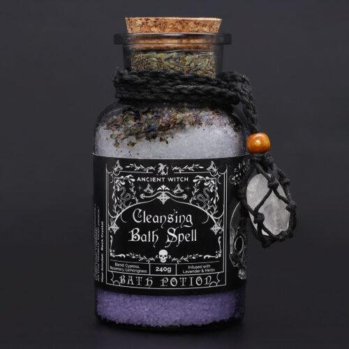 Ancient Witch Bath Spell Potion & Rock Crystal Amulet - Cleansing