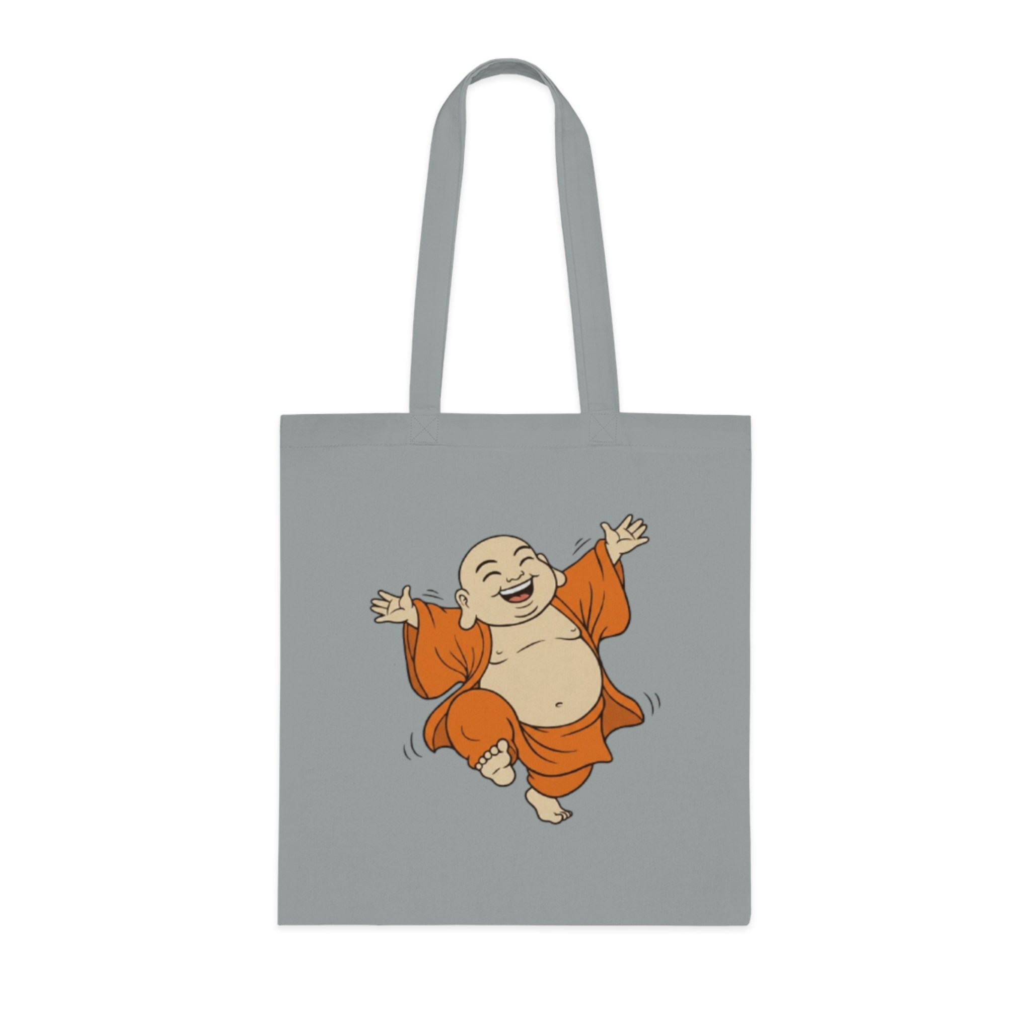 Happy Buddha Cotton Tote Bag — Cheerful Zen Shopper Tote