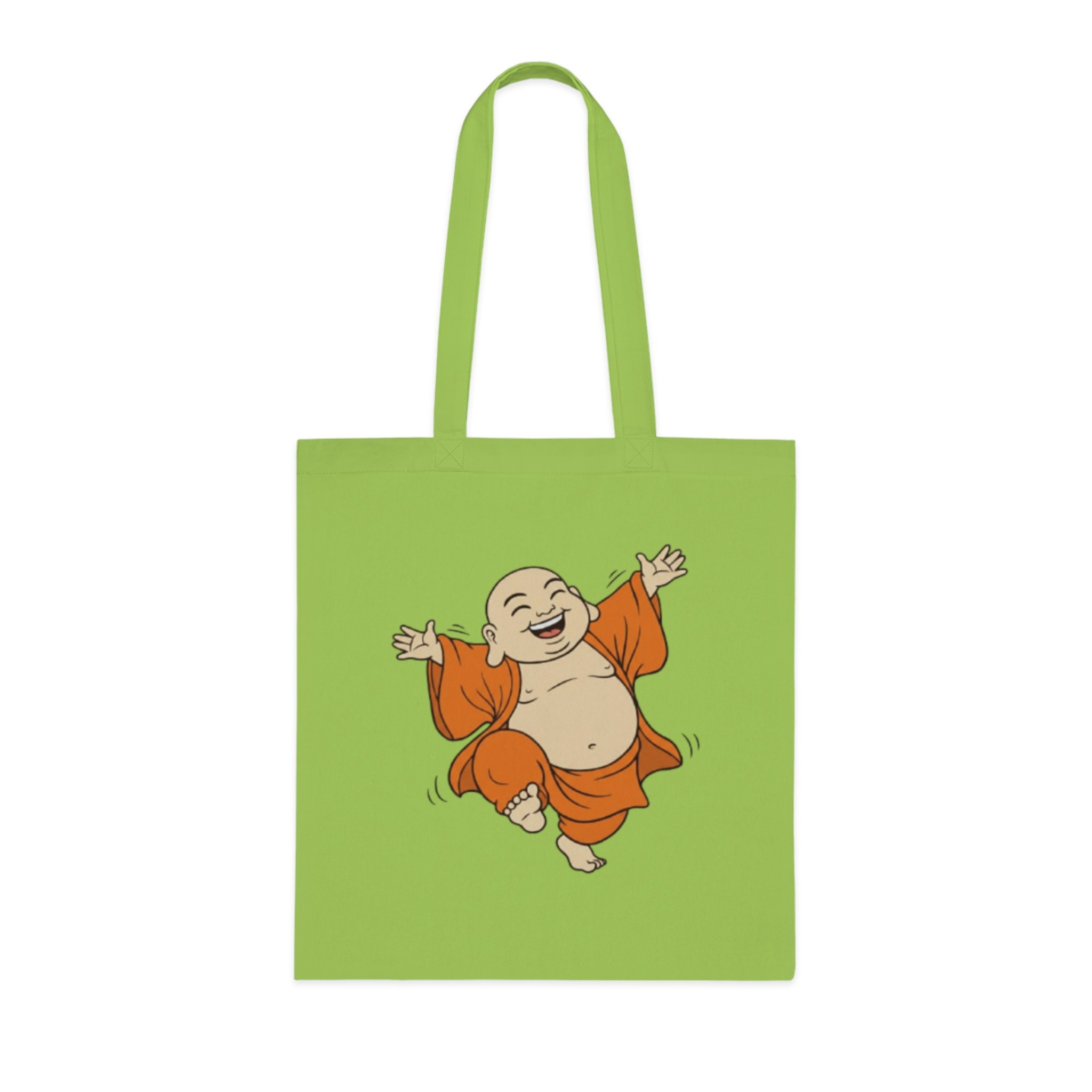 Happy Buddha Cotton Tote Bag — Cheerful Zen Shopper Tote