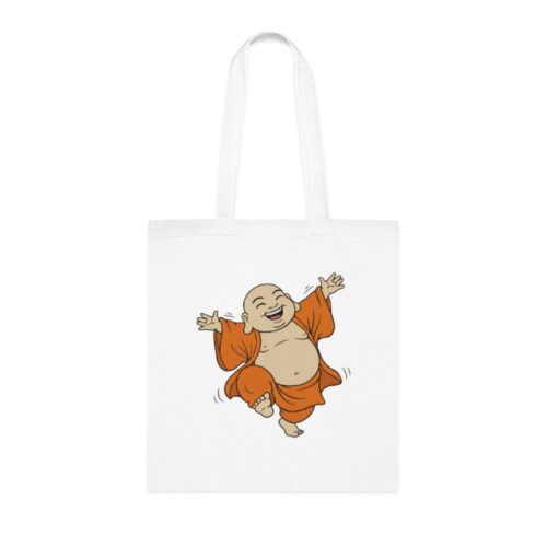 Happy Buddha Cotton Tote Bag — Cheerful Zen Shopper Tote