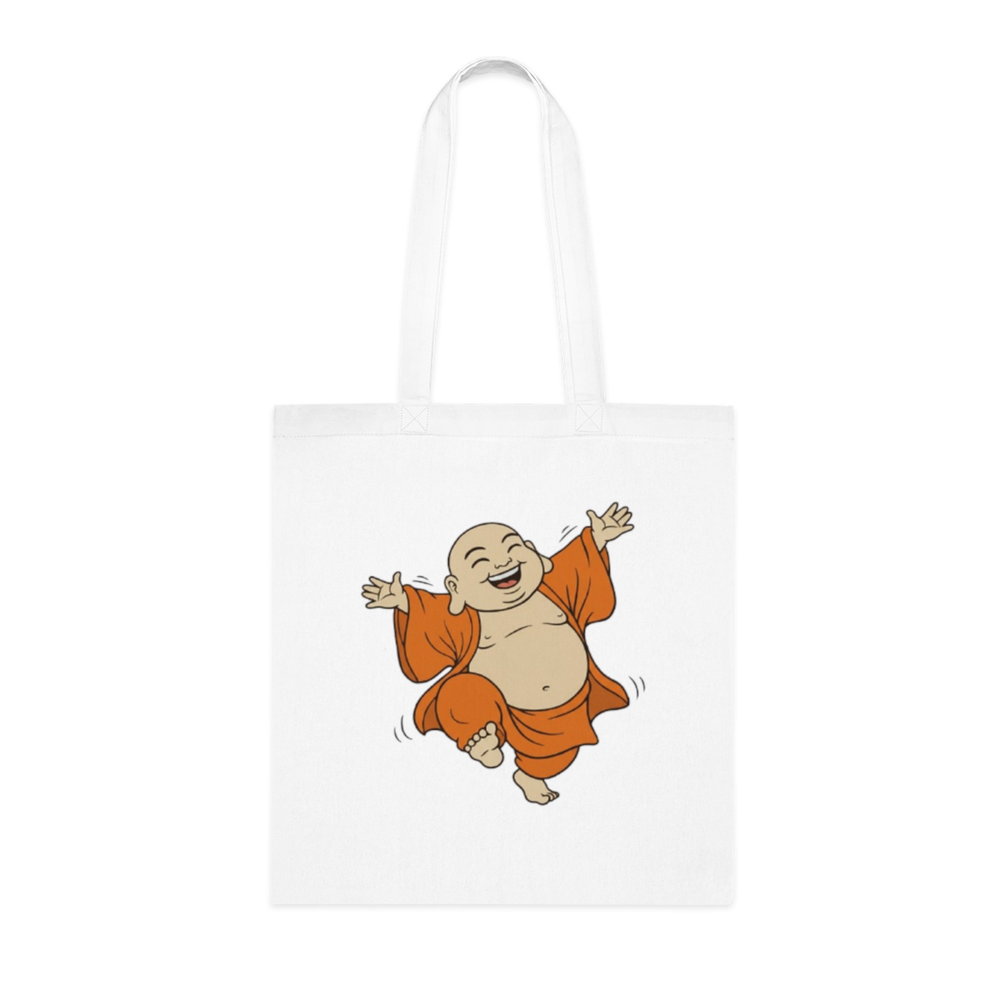 Happy Buddha Cotton Tote Bag — Cheerful Zen Shopper Tote