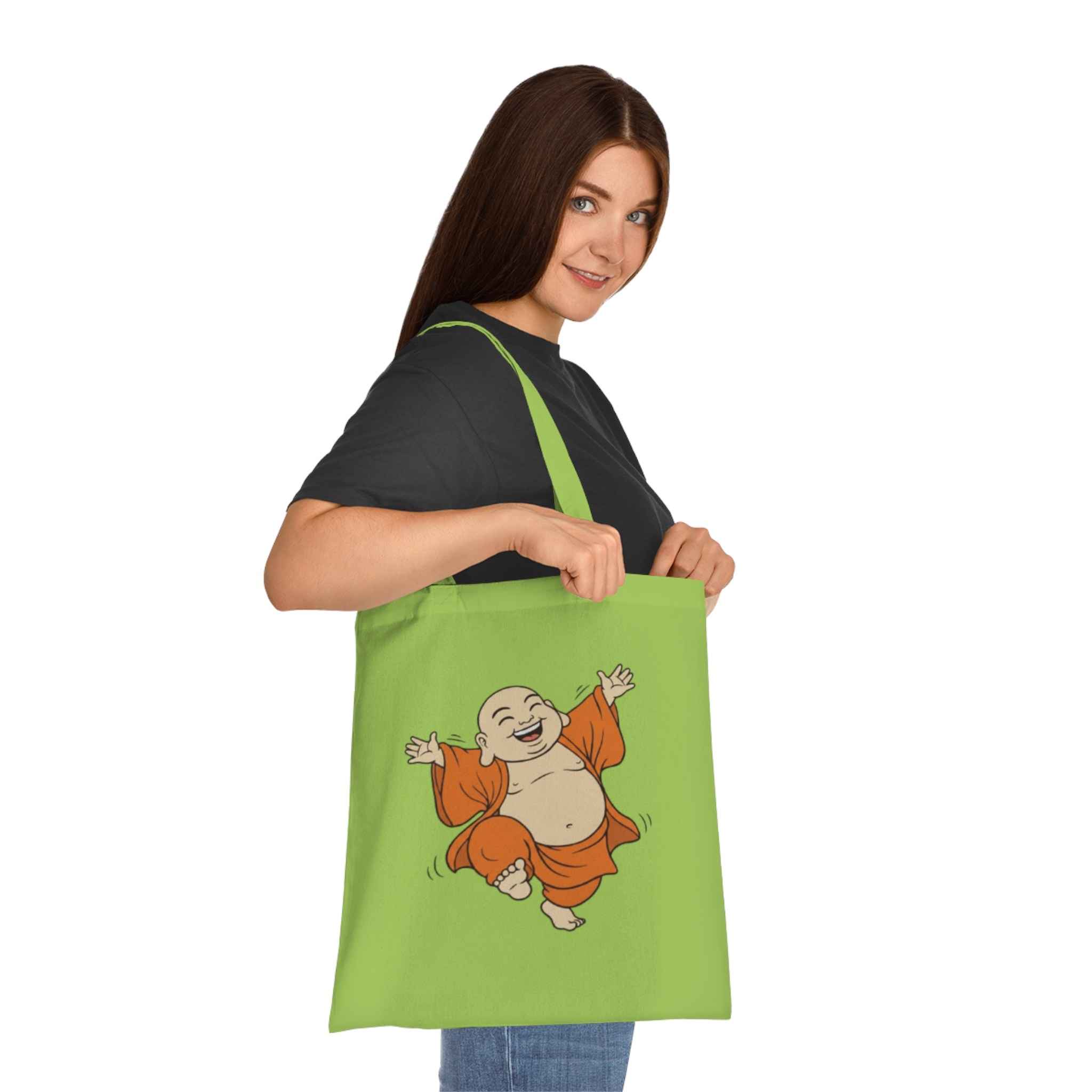 Happy Buddha Cotton Tote Bag — Cheerful Zen Shopper Tote