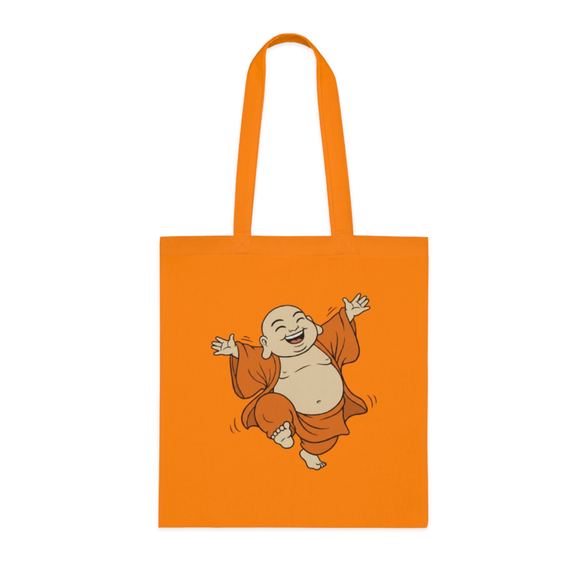 Happy Buddha Cotton Tote Bag — Cheerful Zen Shopper Tote