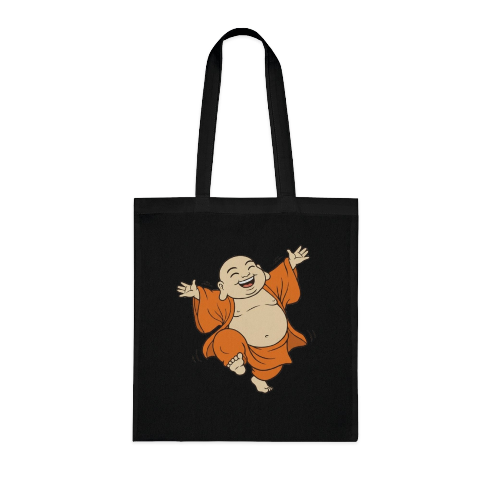 Happy Buddha Cotton Tote Bag — Cheerful Zen Shopper Tote