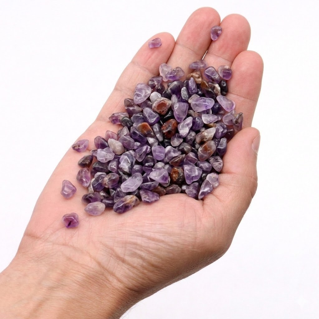amethyst gem chips in hand