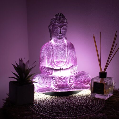 Meditation Buddha Lamp Lavender Crackle - Oval Stand