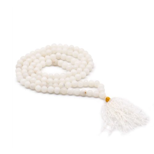 white quartz mala beads