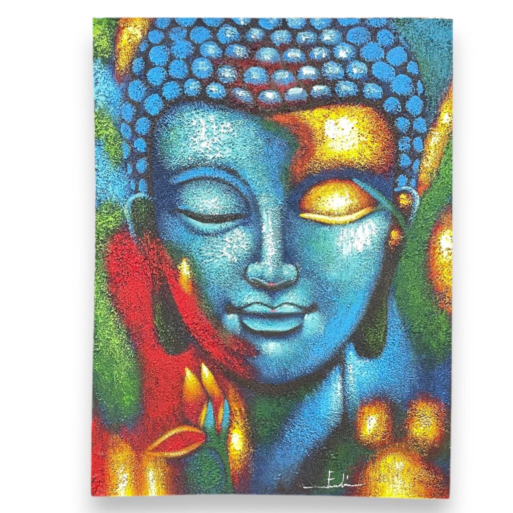 Buddha Painting - Blue & Gold Flower