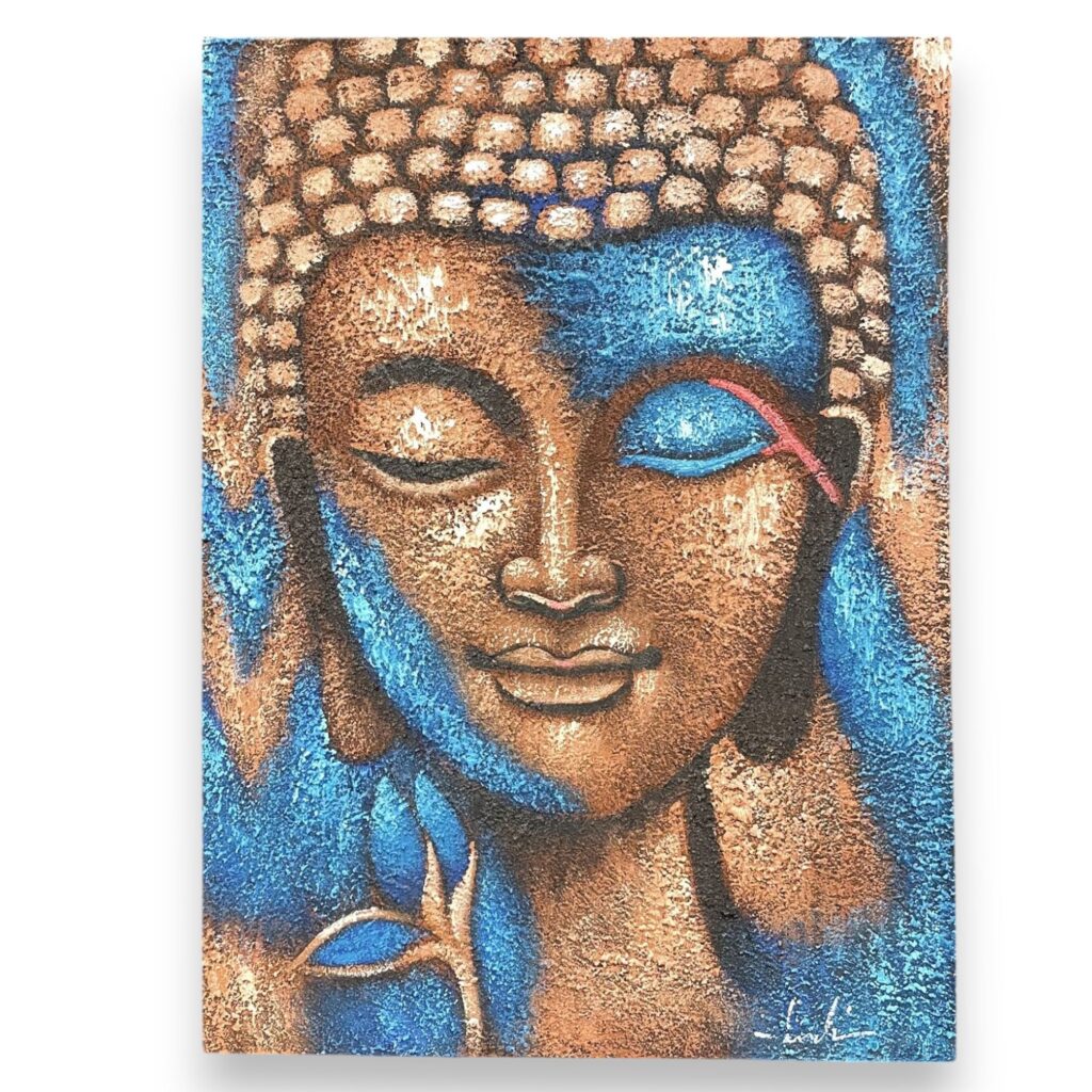 Buddha Painting - Bronze & Blue Flower